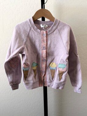80's Vintage Lee Sturdy Sweats Girls Purple Ice Cream Cone Snap Cardigan 4T